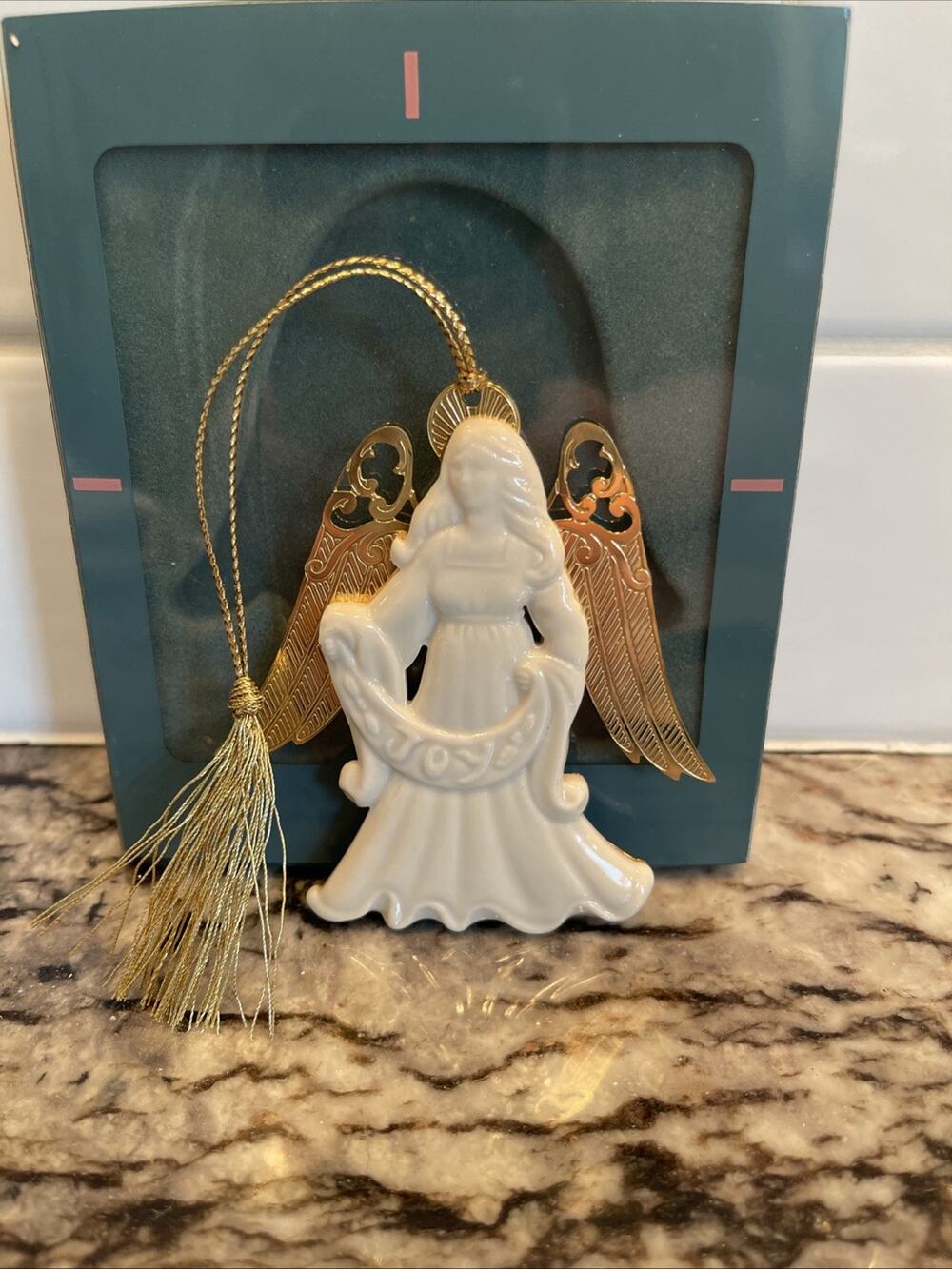 Lenox Porcelain Ornament Angel Of Joy Gold Wings 1994 Double Sided Christmas